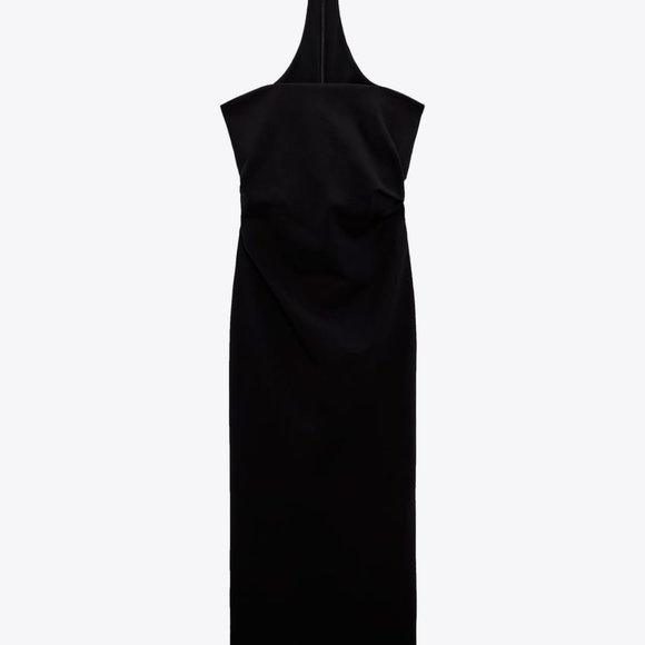 ZARA DRAPED DRESS WITH CHOKER  BLACK - SCARF TOP NECK TIE S/M stretch - Picture 9 of 10